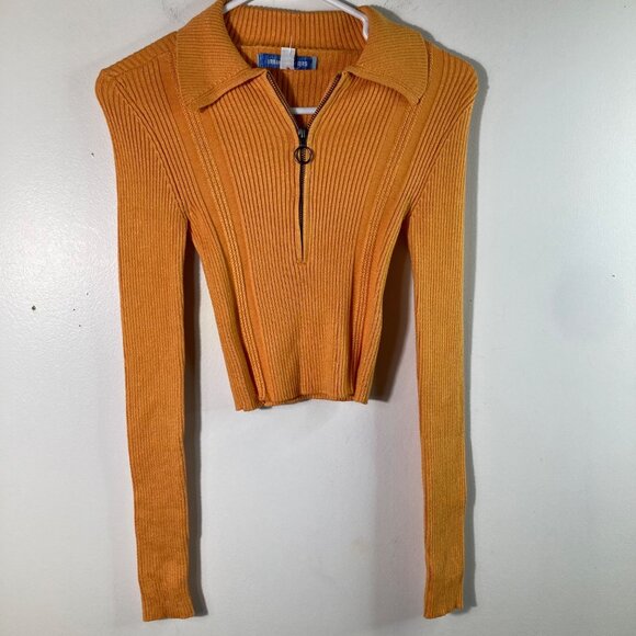 Urban Outfitters Sweaters - Womens Urban Outfitters Dylan‎ 1/2 Zip Ribbed Baby Sweater Orange XS NWT